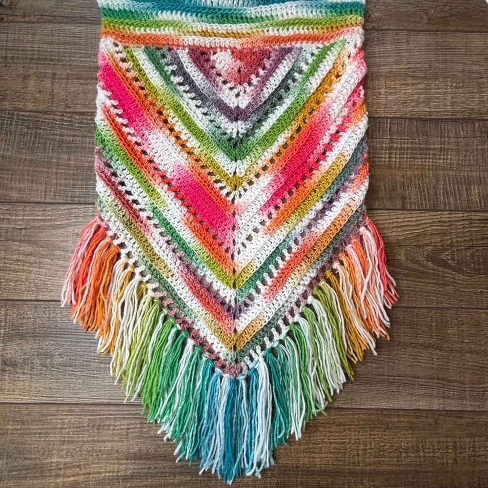 Handcrafted Crochet Hooded Cowl Scarf With Fringe New Handmade by Seller Knit